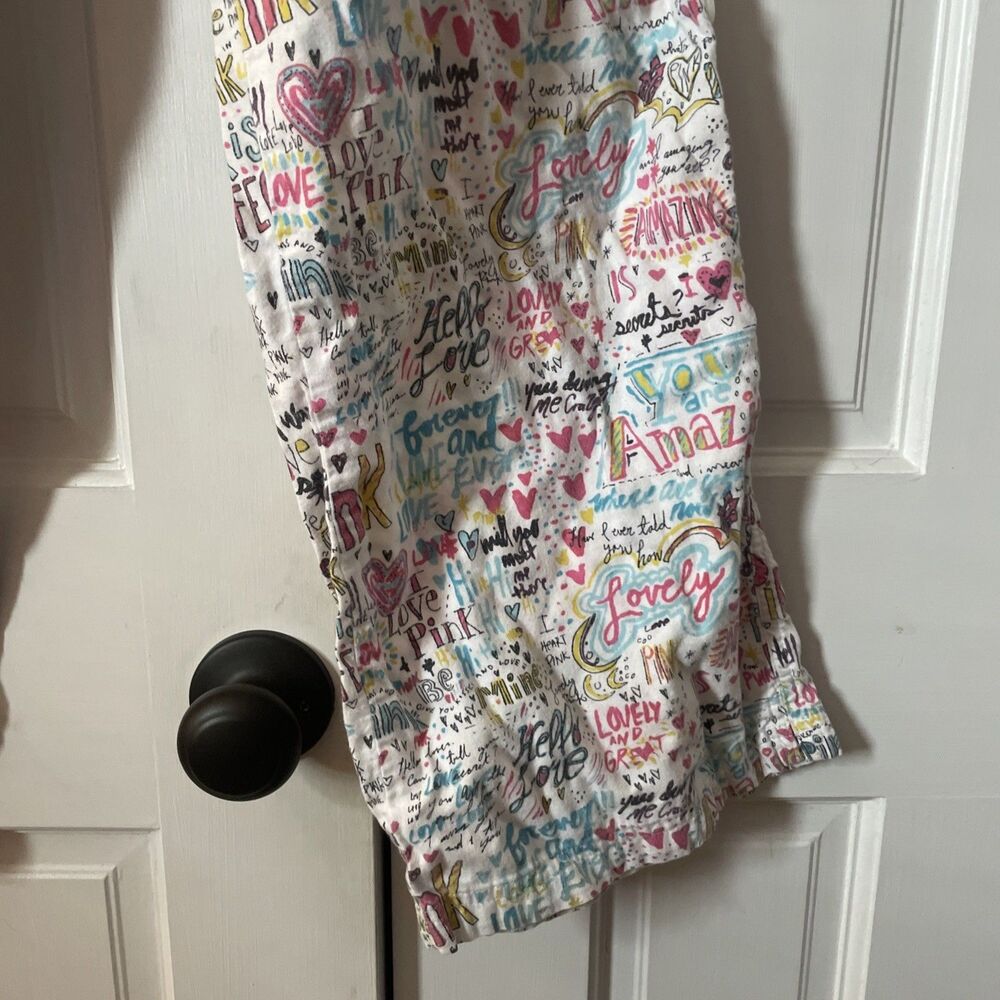 VTG Victoria's Secret PINK Doodle Graffiti Pajama Pants Lounge Y2K White Pink M - Picture 5 of 6